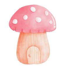 a watercolor painting of a mushroom with white dots on it's top and bottom