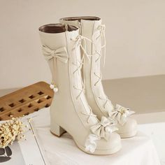 Cute Lolita Boots Harajuku Shoes, Fancy Footwear, Plus Size Cosplay, Foto Aesthetic, Pu Boots, Kawaii Shoes, Shoes Design, Cosplay Shoes, Thick Heels