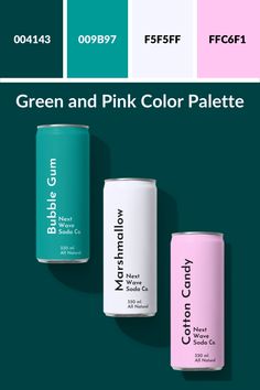 three cans of green and pink color palettes