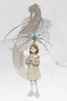 a girl holding an umbrella in the snow