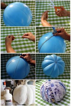 instructions to make an inflatable ball with paper machs and glue on it