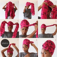 Tie A Turban, Headwrap Hairstyles, Dunner Wordend Haar, Headwrap Tutorial, Head Wrap Styles, Hair Wrap Scarf, Hair Scarf Styles, Mode Turban, Afrikaanse Mode