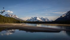 a lake surrounded by mountains and trees