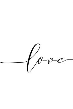 the word love is written in cursive writing on a white background with black ink