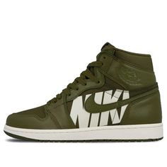 Air Jordan 1 Retro High OG Swoosh - Olive Basketball Shoes/Sneakers Vapour Max Nike, Nike Sacai, Low Air Jordan 1, Womens Air Jordans, Jordan 1 High Og, Air Jordan 1 Retro High Og, Air Jordan 1 Retro High, Nike Air Jordan 1, Air Jordan 1 High