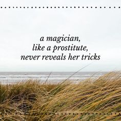 there is a quote on the beach that says, a magician, like a prosthetic, never reveals her tricks