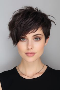 Long Pixie Shag Haircut, Assymetrical Pixie Haircut, Shag Pixie Cut, Shag Pixie, Potato Souffle, Shaggy Pixie Cuts, Shaggy Pixie, Haircuts 2024, Longer Pixie Haircut