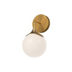 an image of a light fixture on a white wall with a gold finish and glass ball