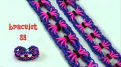 the bracelet is made with pink and blue yarn