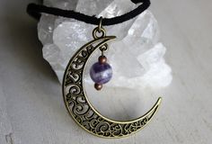 SPECIFICATIONS Style: Bohemia Shape\pattern: Moon Metals Type: Zinc alloy Material: Cubic Zirconia Fine or Fashion: Fashion Chain Type: Rope Chain Moon Crystal Necklace, Wire Wrapped Moon, Necklace Displays, Phases Of The Moon, Celestial Necklace, Gothic Necklace, Amethyst Gem, Moon Charm, Amethyst Necklace