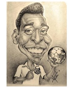 a drawing of a smiling man holding a soccer ball and glove with his right hand