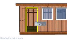 a drawing of a small shed with the measurements for the front door and side windows