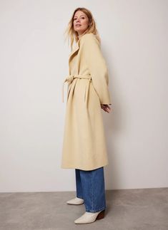 Yellow Wool Collarless Belted Coat – Mint Velvet Collarless Coat, White Lilly, Yellow Coat, Yellow Tone, Summer 2025, Butter Yellow, Soft Yellow, Yellow Tones, Belted Coat