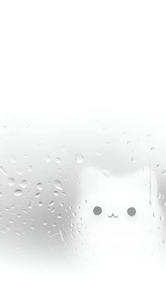 a white cat sitting on top of a window covered in rain