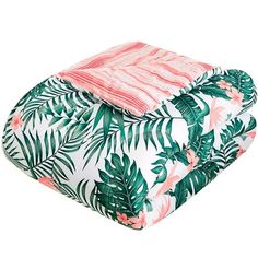 Palm Floral Comforter Set takes you on a tropical trip every day! Lush green and pink design is a little bit of classic Miami chic you'll love to relax in. Comforter reverses to pink stripes so you can choose your look. Queen Comforter Set Polyester Set includes: Comforter, 88"L x 92"W 2 Standard shams, 26"W x 20"L, each Machine washable Imported King Comforter Set Polyester Set includes: Comforter, 104"W x 92"L 2 King-size shams, 36"W x 20"L, each Machine washable Imported Accent Pillow Polyester 16" sq. Machine washable Imported Tropical Bedding Sets, Tropical Bedding, Bedroom For Girls Kids, Green Comforter, Floral Comforter Sets, Cheap Bedding, Floral Comforter, Lakeside Collection, Bedding Essentials