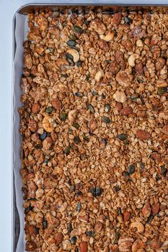 a pan filled with granola and nuts