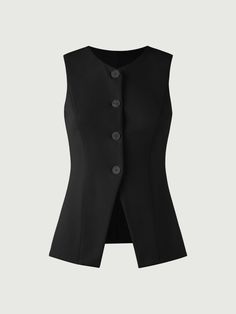 Longline Button-Down Waistcoat Vest Png, Outfit Capsule, Formal Smart Casual, Black Suit Vest, Png Outfits, Long Jackets For Women, Sleeveless Waistcoat, Uni Outfits, Effortlessly Chic Outfits