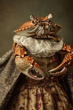 a crab dressed in a dress and coat