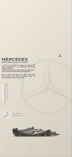 the mercedes poster is shown with an image of a car on it's side