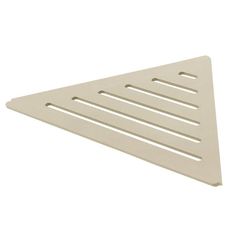 a white triangle shaped shelf with holes in the middle and two rows on each side