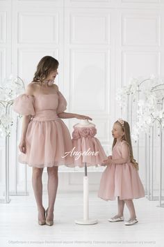 "For more dresses for mom and daughter: https://www.etsy.com/shop/ANGELOVEStore?ref=simple-shop-header-name&listing_id=691016892&section_id=26379198 Chic set for mom and daughter. Women's dress with a rose around the neck looks incredibly beautiful Women's dress in powder color for a special event. Corset and lacing provide the perfect fit. A special accent is a lowered sleeve and an accessory in the form of a rose around the neck. Let you have a luxurious holiday with Angelove! Especially beaut Mom And Daughter Matching Dresses, Dresses For Mom And Daughter, Mommy Daughter Dresses, Mommy And Me Dress, Mom Daughter Outfits, Mother Daughter Outfits, Mommy And Me Dresses, Mommy Daughter, Mom And Daughter