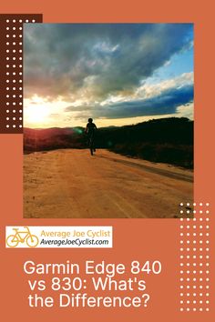 a person riding a bike down a dirt road with the sun setting in the background