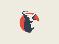 a bull's head in the middle of a red and blue circle on a white background