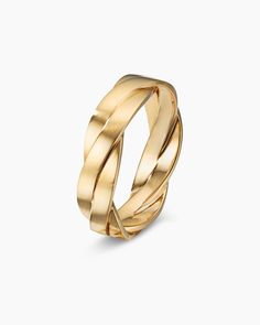 a gold ring with three twists on the outside, and one knoted around it