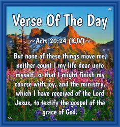 verse of the day with mountains and flowers in the foreground, blue border around it