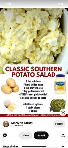 an advertisement for the southern potato salad is shown in this screenshoto photo, which shows