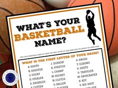 an image of a basketball game sign with the name and number for what's your basket ball name?