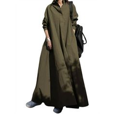 Solid Color Fall Maxi Dress For Daywear, Long Cotton Maxi Dress For Fall, Cotton Long Maxi Dress For Fall, Green Maxi Dress For Fall Daywear, Green Maxi Dress For Daywear In Fall, Non-stretch Cotton Maxi Dress For Fall, Solid Long Cotton Maxi Dress, Solid Color Long Cotton Maxi Dress, Green Cotton Maxi Dress For Fall