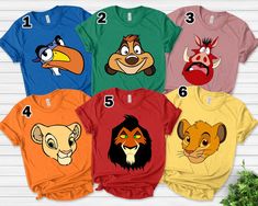 Lion King Shirt, Lion King Character Shirts, Lion King Shirt Family, Lion King Character Inspired Shirts, Lion King Group Shirts C-31032328 👉Adult Unisex T-Shirt brand is BELLA + CANVAS - 100% Airlume combed and ringspun cotton (fiber content may vary for different colors) - Light fabric (4.2 oz/yd² (142 g/m - Retail fit - Tear away the label - Runs true to size 👉Youth T-Shirt brand is GILDAN - 100% Cotton (fiber content may vary for different colors) - Light fabric (5.3 oz/yd² (180 g/m - Clas Lion King Shirt, Disney Boys, Disney Lion King, Group Shirts, Lion King, Family Shirts, Racerback Tank, Bella Canvas, Sew-in Labels