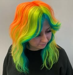 Split Dye Hair, Hair Color Placement, Dyed Hair Ombre, Split Dye, Vivid Hair, Neon Hair