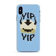 an iphone case with the words,'eye up'in black on blue background