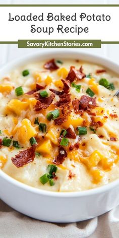 Experience the ultimate comfort food with our Loaded Baked Potato Soup Recipe! Rich, creamy, and loaded with toppings like bacon, cheese, and scallions, this soup is a crowd-pleaser. Quick and easy to prepare, it’s the perfect dish for busy weeknights. Pin this recipe and enjoy a delicious bowl! Baked Potato Cheese Soup, Loaded Baked Potato Soup With Milk, Loaded Baked Potato Soup Insta Pot, Soup Baked Potato, O Charlie’s Loaded Potato Soup, The Best Loaded Baked Potato Soup, Baked Potato Soup For Two, Dairy Free Loaded Baked Potato Soup