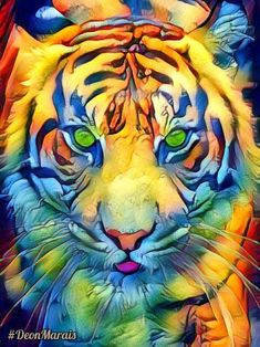 a painting of a tiger with green eyes