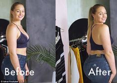 the before and after photos show how to fit your jeans