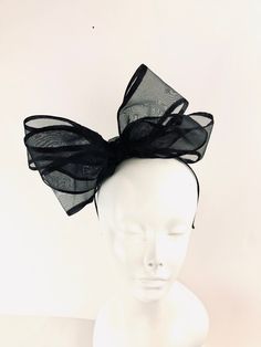 Black bow Fascinator - Bow Wedding Headpiece -chiffon and satin bow- Kentucky derby- Big bow Headband Hi, This triple bow headband has a handmade 4 inch chiffon with black satin edge. 10 inches long. It's sprayed with stiffener to hold its shape. Colors: Black Navy It's all placed on a 1/8 inch covered headband. This covered headband fits any head size and very comfortable. Plus no headaches! Pick a headband that matches Your hair color so it blends in. Light weight! For all ages...5 to 85 I am Summer Satin Bow Headband, Spring Party Hair Accessories With Satin Bow, Summer Bow Headband, Summer Decorative Bow Headband, Elegant Spring Hair Accessories With Decorative Bow, Adjustable Summer Headband With Satin Bow, Spring Satin Bow Headband, Summer Party Hair Accessory With Decorative Bow, Spring Party Hair Accessories With Decorative Bow