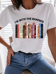 Librarian Shirt, Reading Shirts, Fabric Combinations, Banned Books, Cartoon Outfits, Book Shirts, Applique Fabric, College Outfits, Top Casual