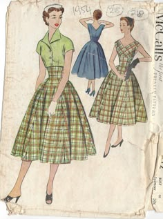 1954 Vintage Sewing Pattern B30" DRESS & JACKET/SPENCER (218) 39363249498 | eBay 1950s Dress Patterns, Mccalls Patterns Dress, 1950s Sewing Patterns, Patron Vintage, Scale Pattern, Vintage Dress Patterns, 1950s Style, Motif Vintage, Types Of Jackets