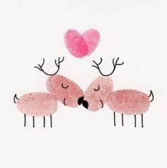 two pink birds with their heads touching each other's noses and the words greeting card idea fingerprint drawing