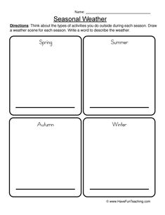 the seasonal weather worksheet for students to practice their writing and reading skills, including