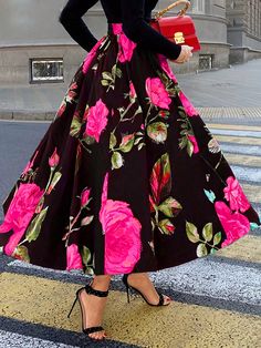 Hot Pink  Collar  Fabric Floral  Embellished Non-Stretch  Women Plus Clothing Flower Skirt Outfit, Classy Jumpsuit, Flower Skirt, Mexican Dresses, Pink Collar, Outfits Spring, Blouse Diy, Fabric Floral