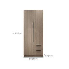 the measurements for an armoire cabinet with doors and drawers in light brown oak wood