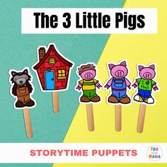 the three little pigs stickers are on top of toothpicks