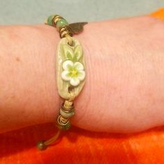 The Ceramic Gives It A Vintage Look. Never Worn Except For Photo. Muted Green, Copper, And Bronze. Ceramic Bangles, Polymer Clay Bangles, Gemstone Crafts, Ceramic Accessories, Ceramic Charms, Polymer Clay Bracelets, Ceramic Beads Bracelet, Ceramic Bracelet, Bake Clay