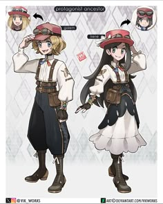 an anime character with different hats and clothes