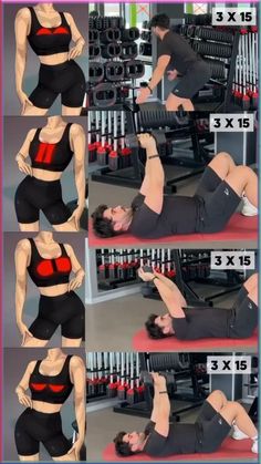 the woman is doing exercises in her gym gear, and has four different positions to do