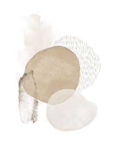 an abstract painting with white and gray shapes on it's surface, including circles